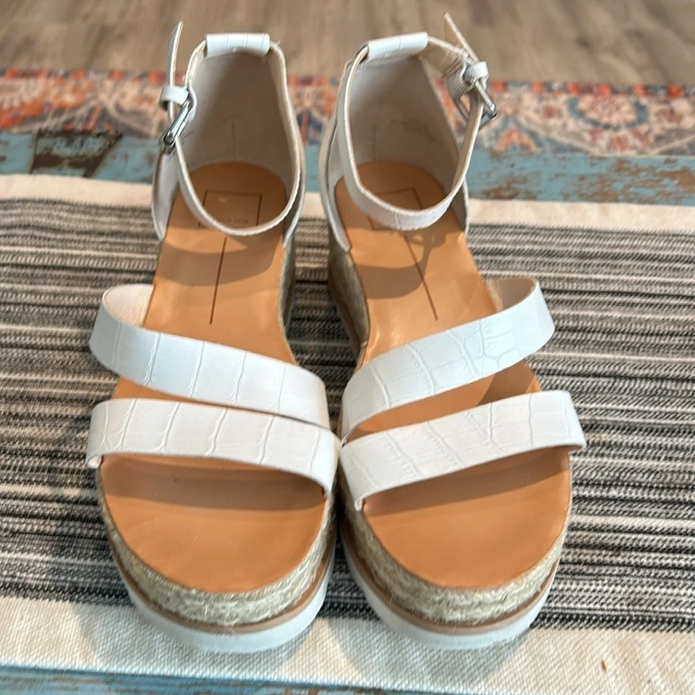 Dolce Vita LIZA White Faux Gator Platform Wedge Espadrille Sandals Size 9.5